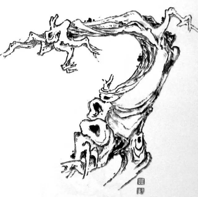 画柏树要多画枯枝,叶不能画得太满,这样才显示出柏树历尽风雪,受尽