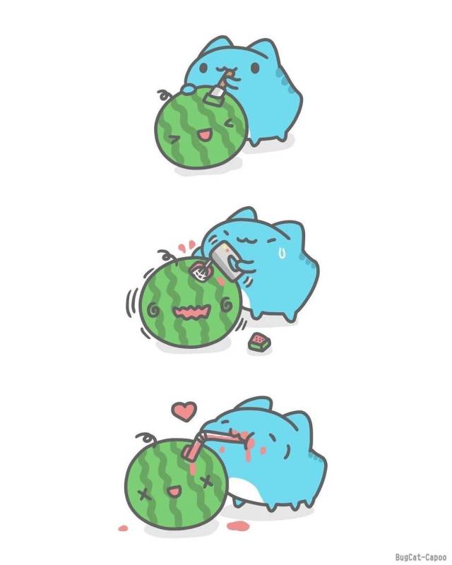 漫画师bugcat_capoo的蓝色超萌小怪兽