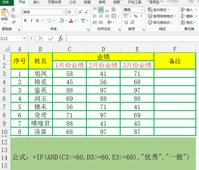 公式:=if(and(c3></p></a>=60,d3>=60,e3>=60),