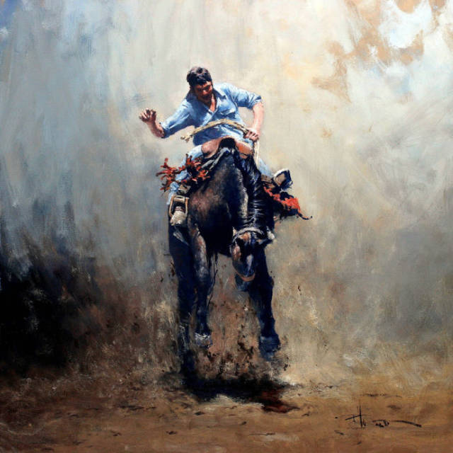 美国西部牛仔,画家roberthagan油画作品,色彩明快,光影效果也