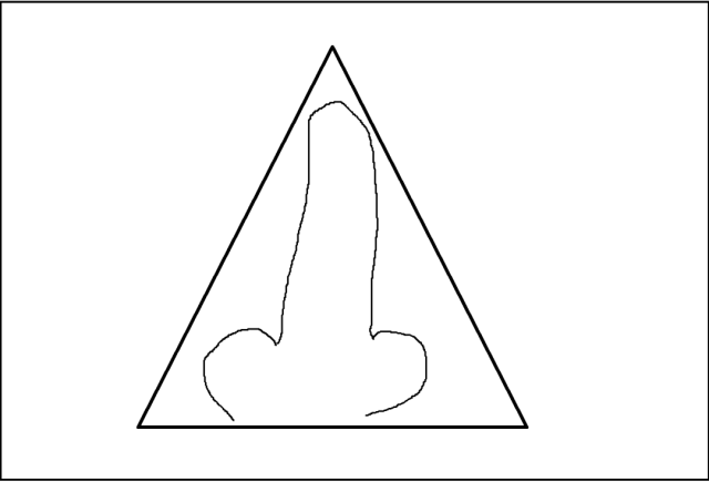 实际上, 三角形是最早代表男性生殖器的符号,倒三角则代表女阴(阴道和