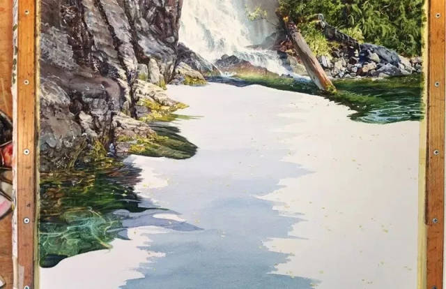 教程| carol evans风景瀑布水彩绘画步骤(太震撼)