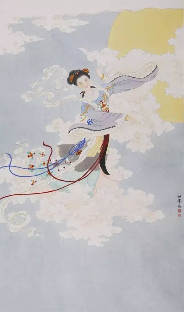 【名家欣赏】任率英《嫦娥奔月》工笔人物作品