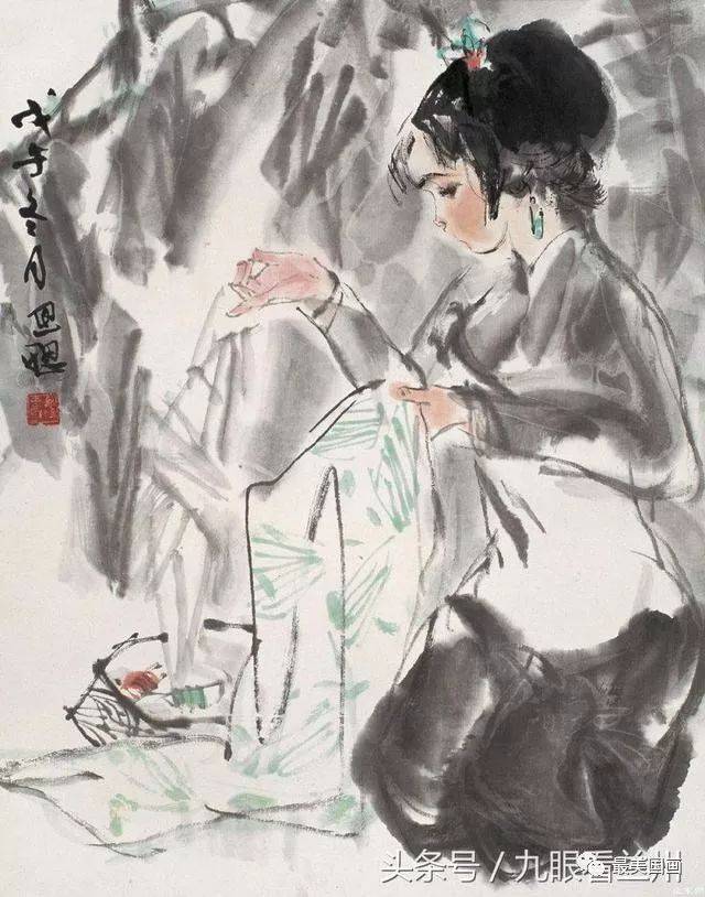 周思聪人物画作品,对人物高度提炼,简单几笔,形象生动传神,美