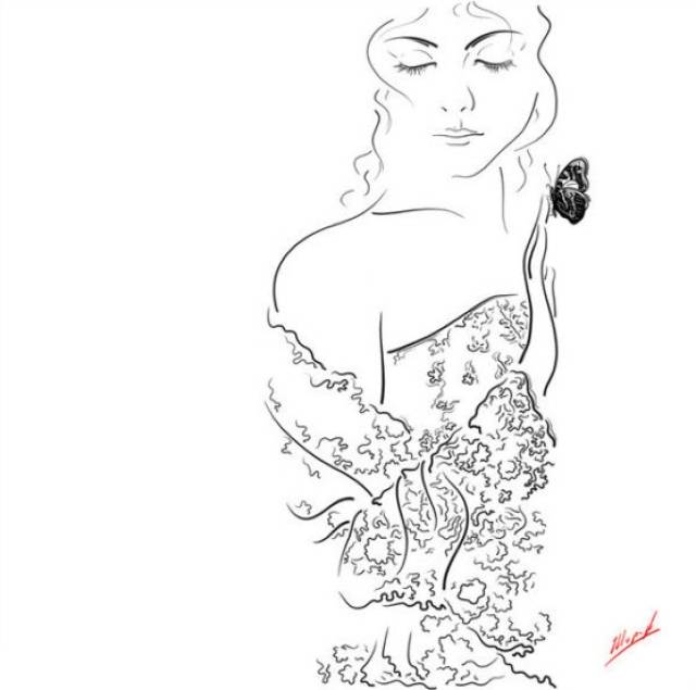 俄罗斯艺术家的极简黑白线描美女人体
