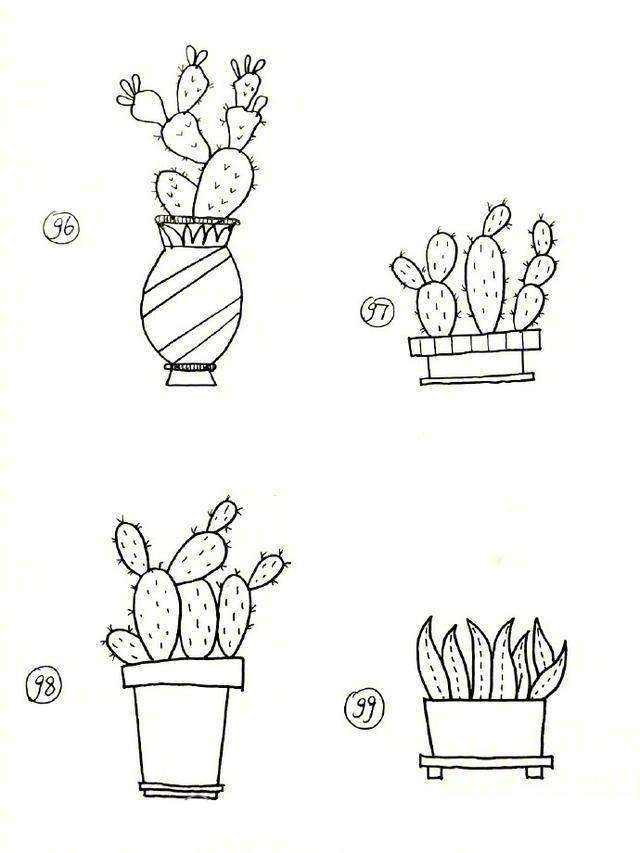99个手绘简笔画盆栽, 好画又好看, 不会画画家长赶紧和孩子一起画