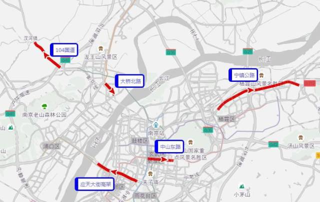 根据高德地图交通大数据预测,十一国庆期间南京市返程易拥堵缓行的