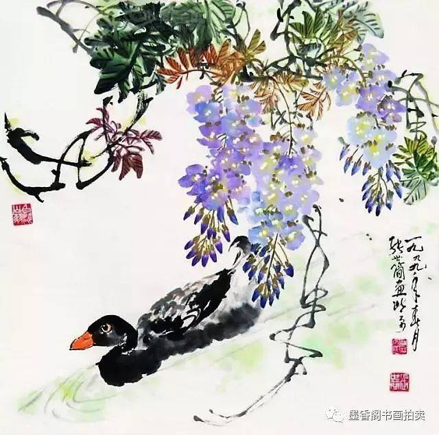 四位花鸟大师画紫藤!