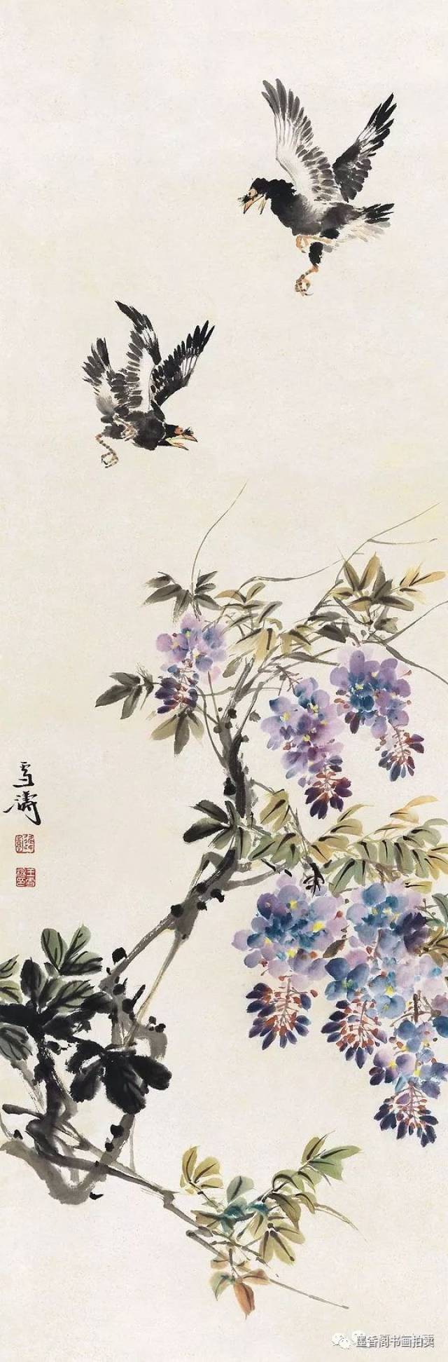 苏保桢 紫藤小鸭 4,王雪涛画紫藤