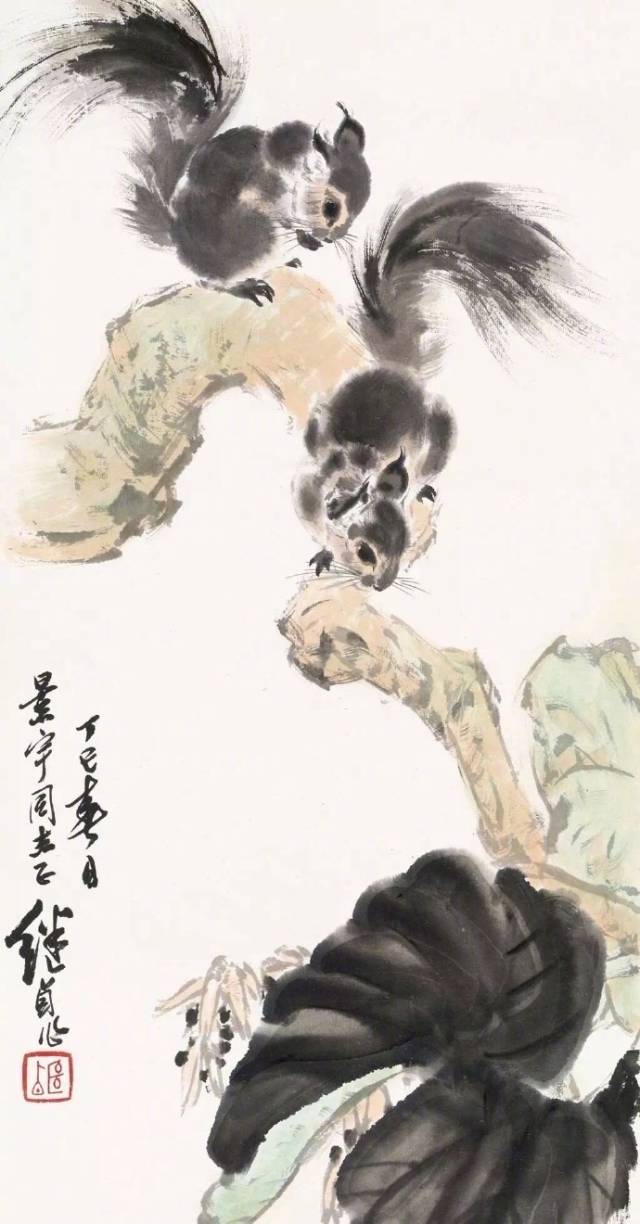 第一次见到画上的松鼠,神态逼真,古灵精怪