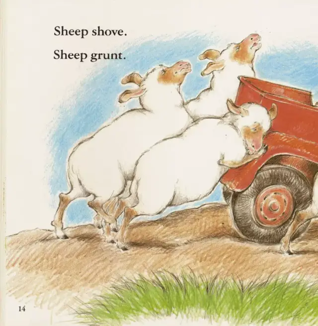 sheep grunt),还有使劲拽车子的样子,还有无奈地耸耸肩的动作(sheep
