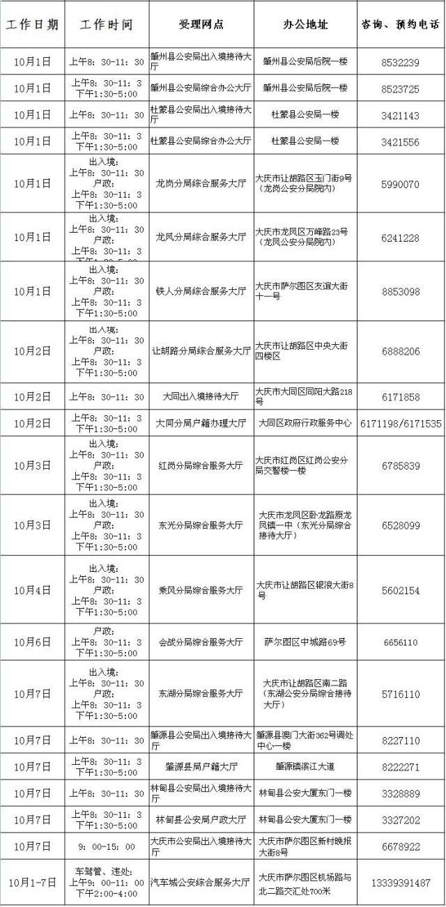 市公安局:窗口办公大厅国庆假期工作时间安排表出炉啦