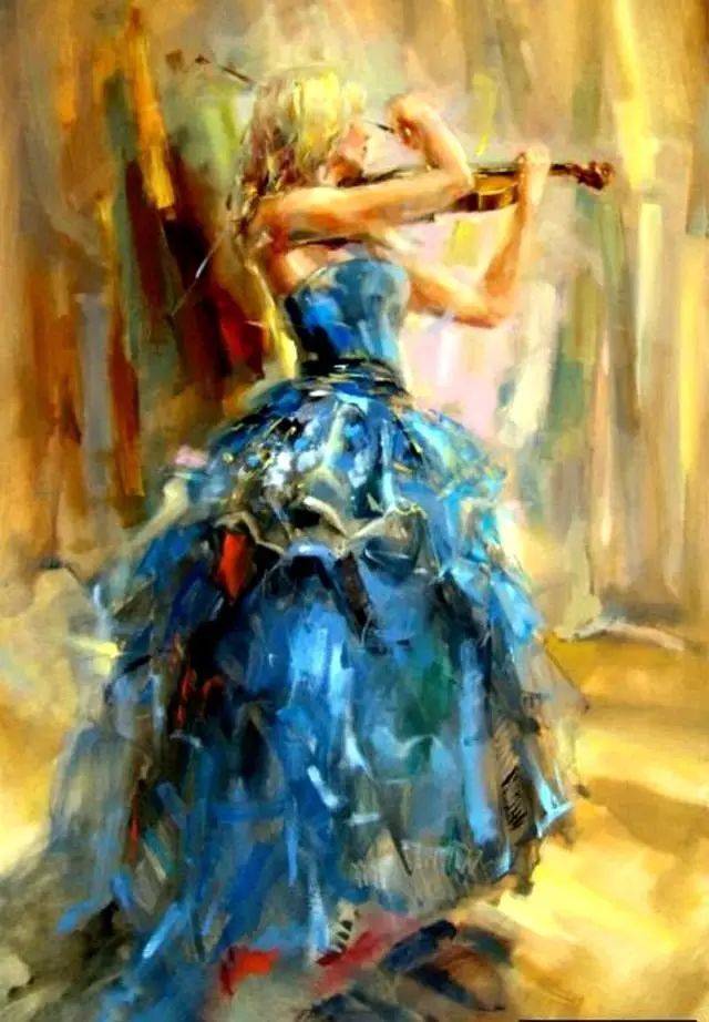 俄罗斯女画家油画《提琴女孩》,真是太美了!