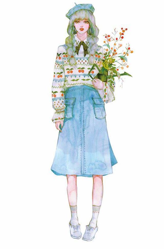 捧花小清新女孩的精致高清手绘,治愈插画