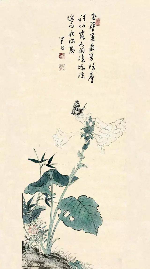 钤印:旧王孙,溥儒,松巢客    《花卉四条屏》其一