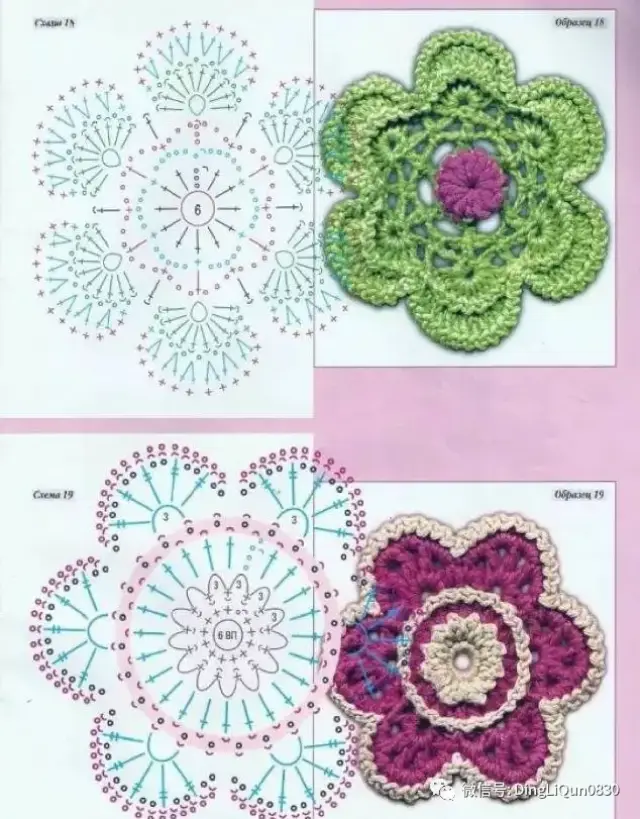【钩编图解】令人心动的爱尔兰花和叶子编织