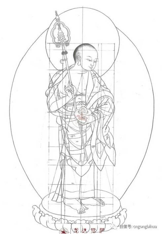 只有严格按照《佛说造像量度经》规定的度量比例绘制出来的唐卡底稿上