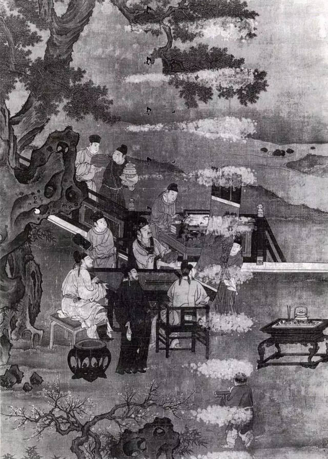 宋嘉定四年(1211)刘松年所绘《博古图轴》就是描绘文人大夫聚在一起
