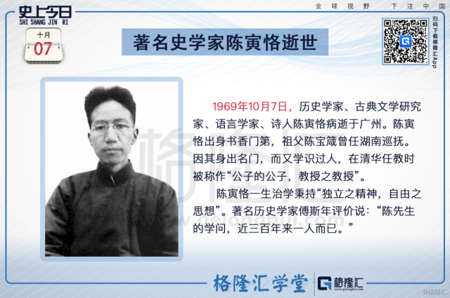 格隆汇学堂 史上今日:著名史学家陈寅恪逝世