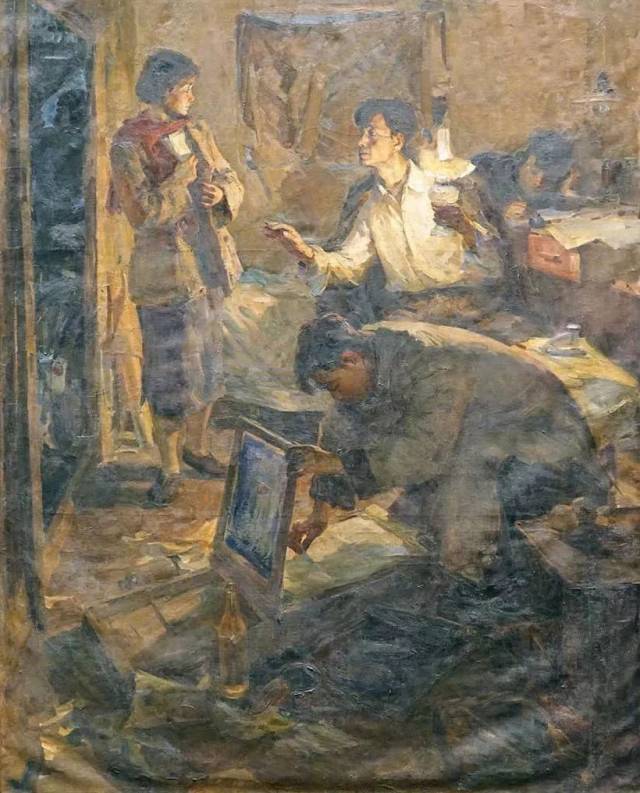 侯一民《地下工作者》  210cm×176cm 布面油画 1957年