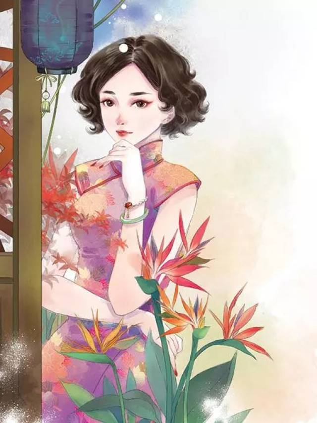 唯美的民国旗袍手绘图,超有气质的女子插画,保存当壁纸用