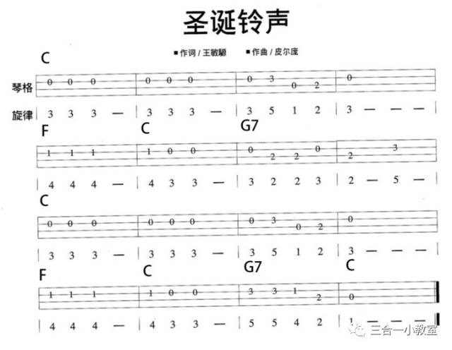 level2 和弦转换练习 《圣诞铃声》较之前的《小蜜蜂》,加入了f和弦