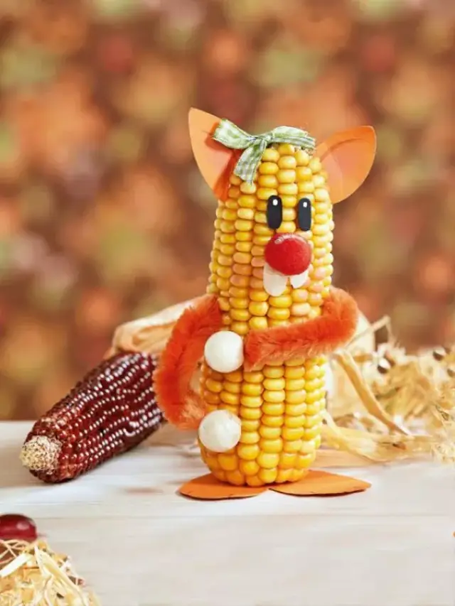 利用玉米圆滚滚,金灿灿的造型,设计成可爱的小动物.
