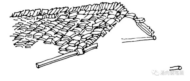 屋顶上的瓦片要保持其原有排列的基本方向,要符合透视规律.屋