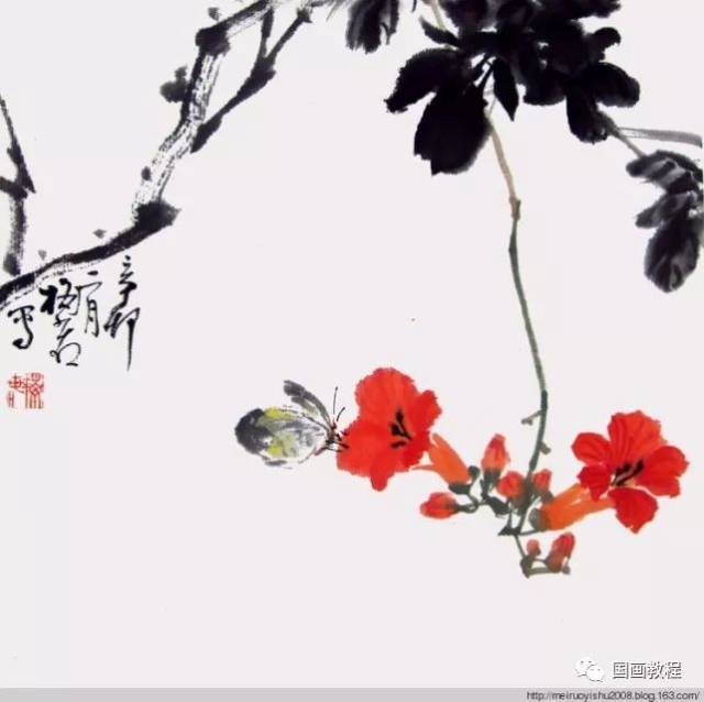 国画凌霄花100幅,收藏起来,临摹学习国画技法,都可以!