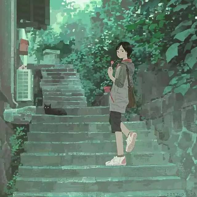 插画欣赏-孤独的青春期的少女