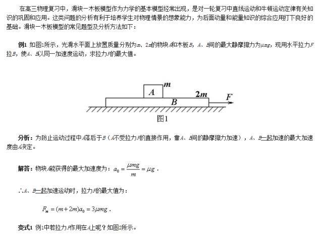 滑块—木板模型的动力学分析