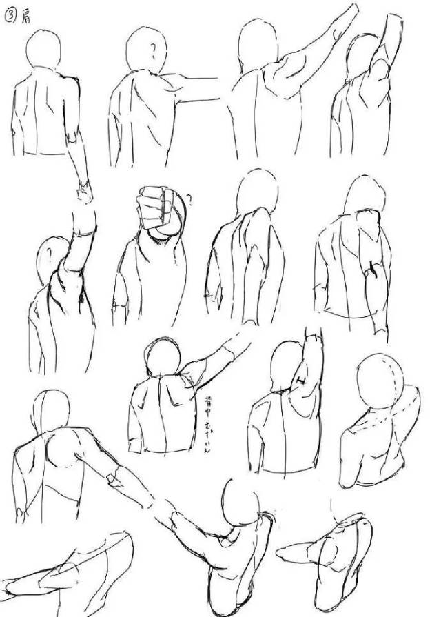【绘画参考】各种手肘,胳膊,肩膀的线稿图(动态速写素材)