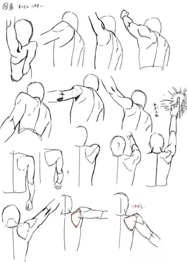 【绘画参考】各种手肘,胳膊,肩膀的线稿图(动态速写素材)