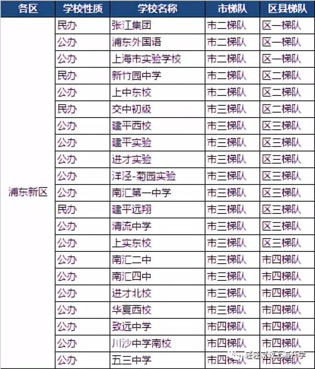 上海市16区知名公办民办小学初中梯队信息一览表