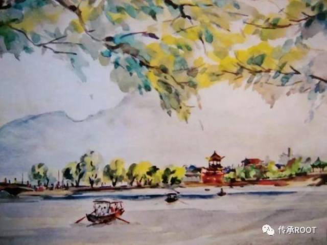 水彩画《西湖风景》