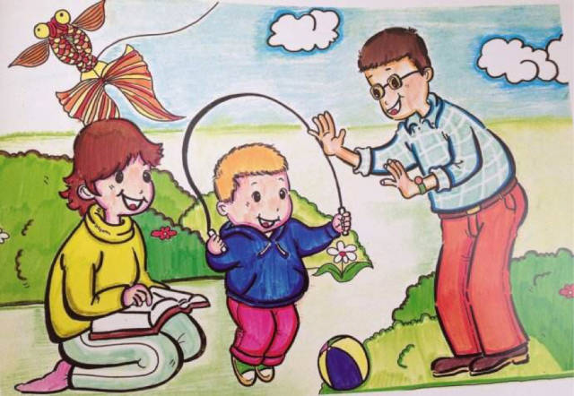 幸福快乐的一家人主题儿童画作品素材