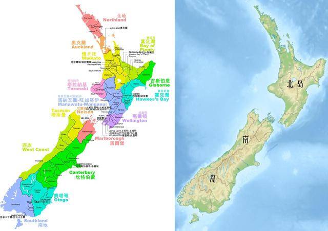 新西兰区图和地形图