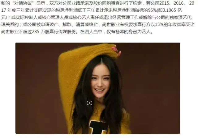 早在很久之前,网上就流传杨幂早前与公司签订对赌协议.