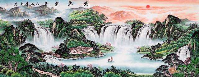 旺财风水画 宋唐流水生财聚宝盆《紫气东来》