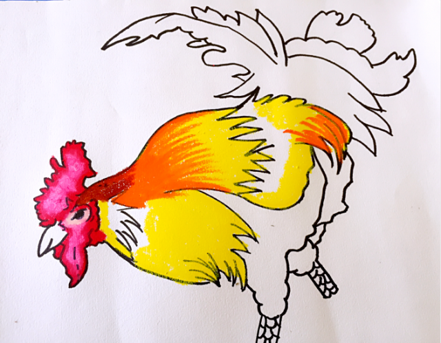 少儿创意美术《大公鸡》,简直太漂亮啦!
