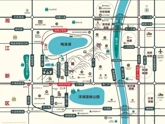 河西王府井商城,自带商业 其他:尖山湖公园,谷山森林公园,麓谷公园