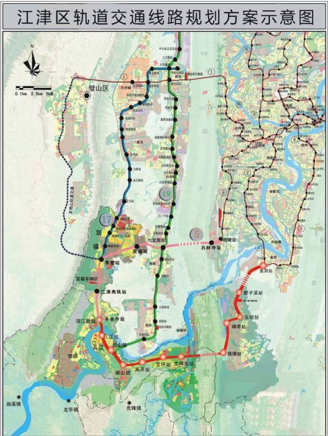 没错 该我们放图了 下图就是 未来江津区轨道交通线路规划方案 你可以