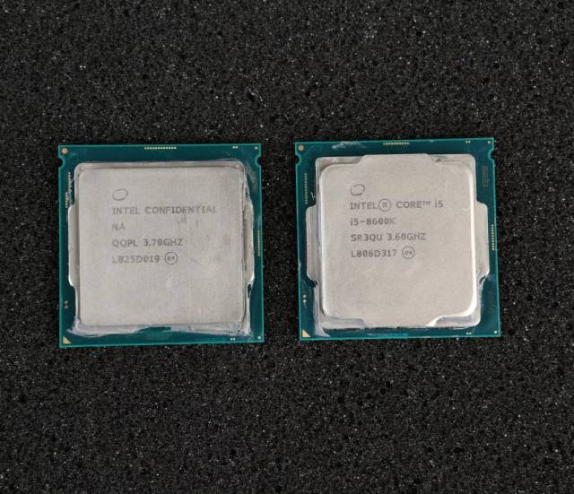 本次我们将对core i7-9700k(图左,core i5-9600k(图右)两款工程版