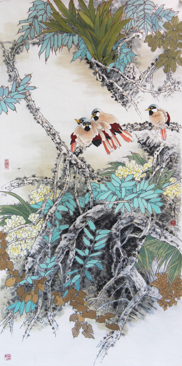 200x110cm 《金秋印象》 2014年人选"翰墨齐鲁"首届花鸟画作品展(中国