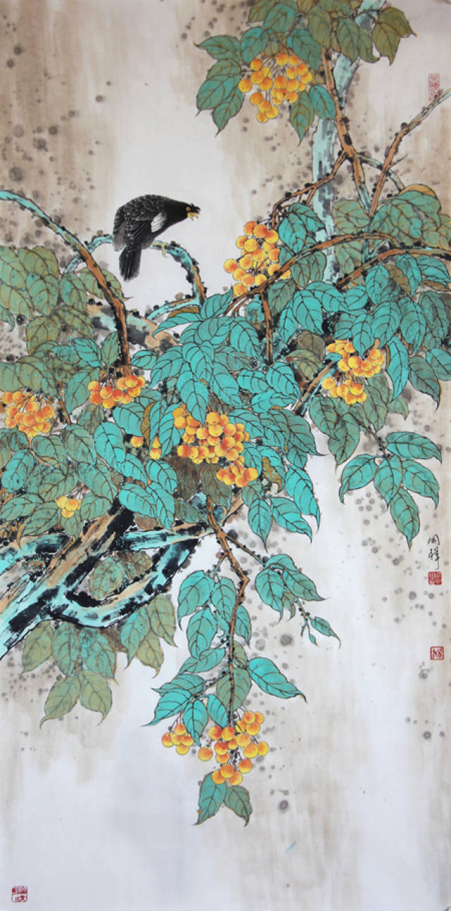 200x110cm 《金秋印象》 2014年人选"翰墨齐鲁"首届花鸟画作品展(中国