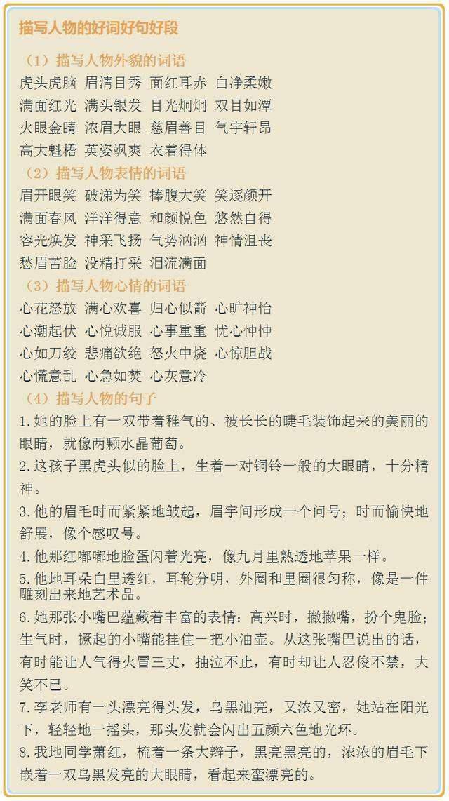 特级语文老师整理的小学生写作常用好词好句,快为孩子