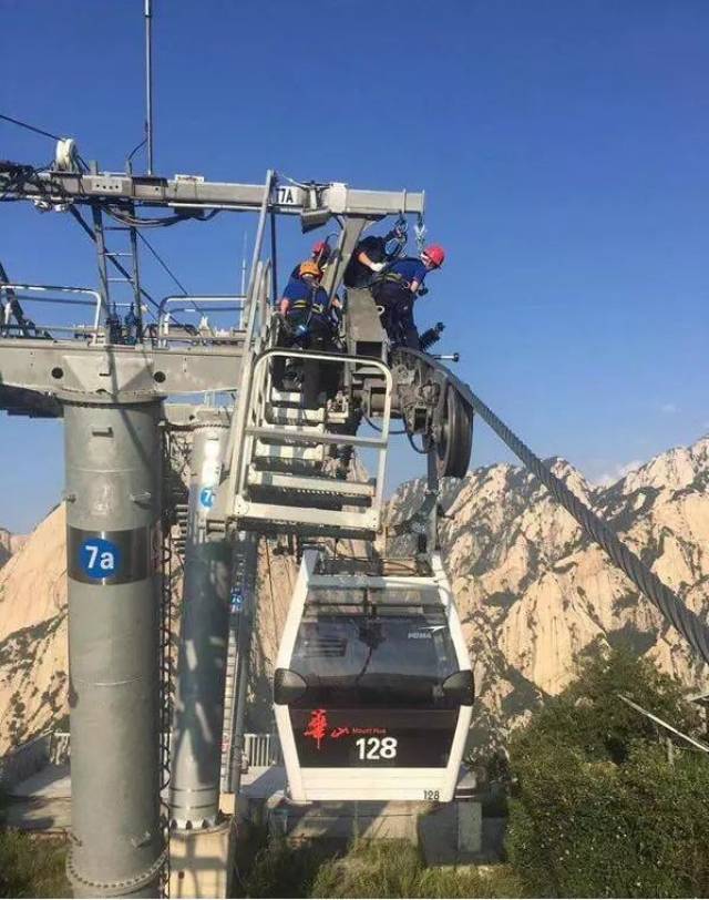 从检修车车厢里翻出来,顺着挂在钢索下的车臂攀缘上去,越过钢丝绳,跨