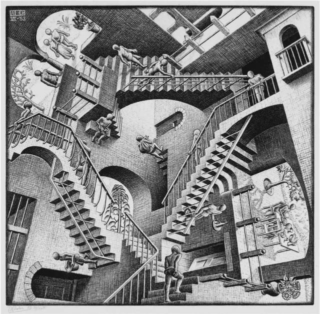 埃舍尔绘画作品.m.c. escher, relativity, 1953