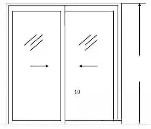 2,根据推拉门成品尺寸,设计为两扇推拉门; 3,按比例绘制推拉门的立面