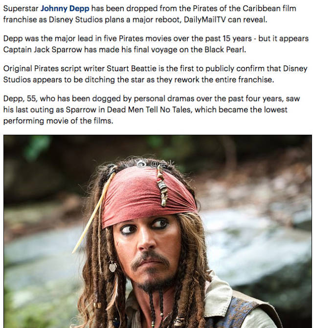 迪士尼重启《加勒比海盗》 德普却告别杰克船长